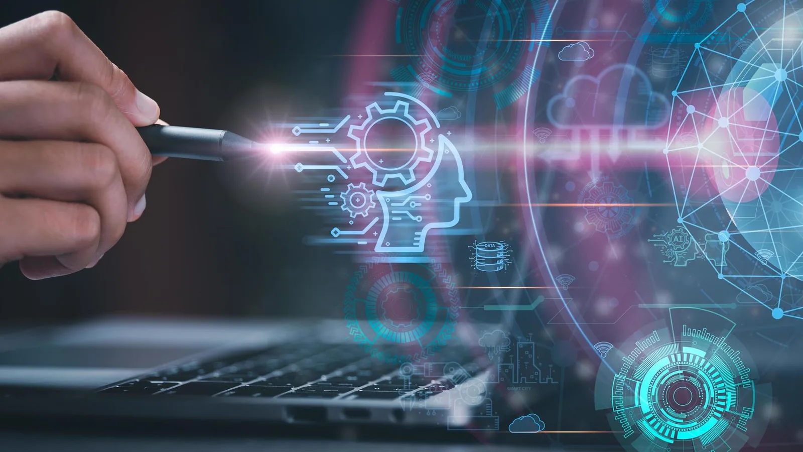 Modern technology, cloud, and AI-inspired business tools visual